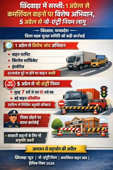 छिंदवाड़ा:1अप्रैल से जिला प्रशासन का विशेष अभियान कमर्शियल वाहनों की होगी जांच, नो-एंट्री का समय बदला WhatsApp Image 2026 03 31 at 8.21.02 PM