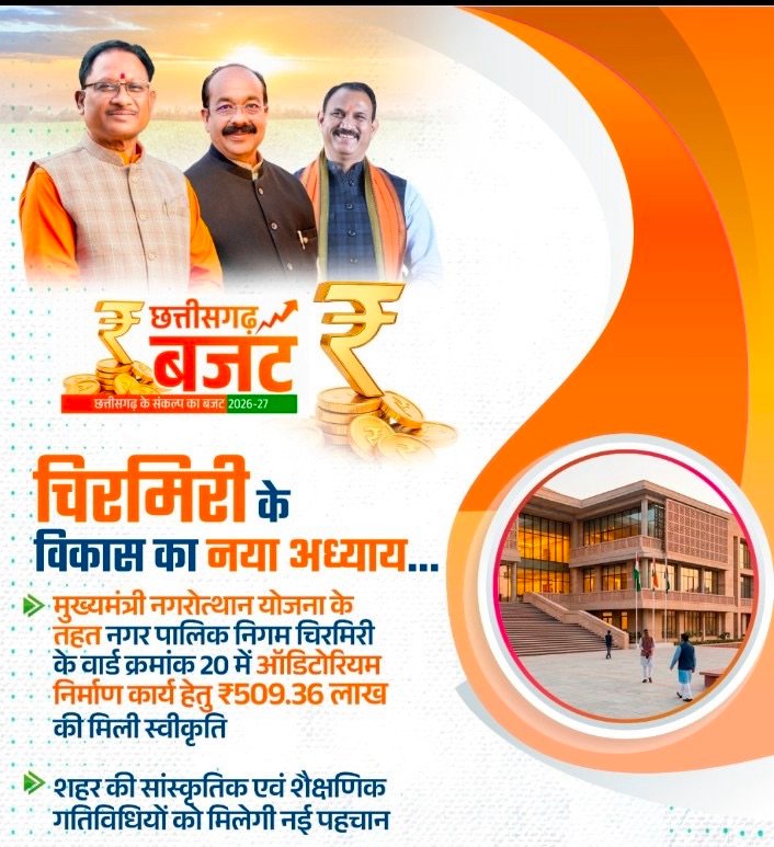 चिरमिरी को मिली विकास की बड़ी सौगात: ₹5.09 करोड़ की लागत से बनेगा अत्याधुनिक ऑडिटोरियम e05a7504 32bd 4ca7 a578 4b9d04fedf9b