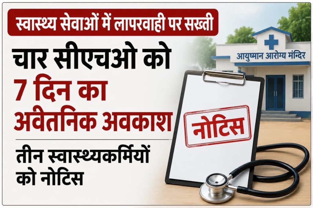 वास्थ्य सेवाओं में लापरवाही पर सख्ती, चार सीएचओ को सात दिन का अवैतनिक अवकाश, तीन स्वास्थ्यकर्मियों को नोटिस de801687 4562 4d6c 8a9d 545af942ad5d