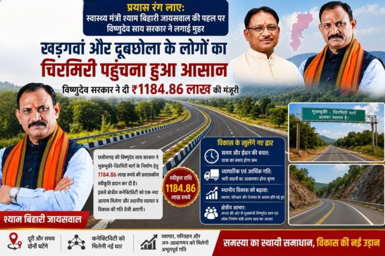 खड़गवां-चिरमिरी के बीच सफर होगा सुगम: भुकभुकी-चिरमिरी डबल लेन सड़क के लिए ₹1184.86 लाख की प्रशासकीय स्वीकृति WhatsApp Image 2026 08 11 at 11.46.35 1