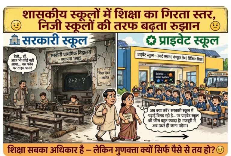 शासकीय स्कूलों में शिक्षा का गिरता स्तर, निजी स्कूलों की ओर बढ़ता रुझान सरकारी स्कूलों की व्यवस्थाओं पर उठ रहे सवाल, अभिभावकों का निजी स्कूलों की ओर बढ़ रहा रुझान WhatsApp Image 2026 08 27 at 09.37.33