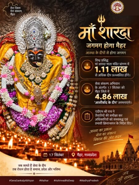 मैहर विश्व प्रसिद्ध मां शारदा माता मंदिर प्रांगण में 1 लाख 11 हजार से अधिक ‘आशीर्वाद के दीप’ प्रज्वलित* किए जाएंगे। WhatsApp Image 2026 09 16 at 18.14.42