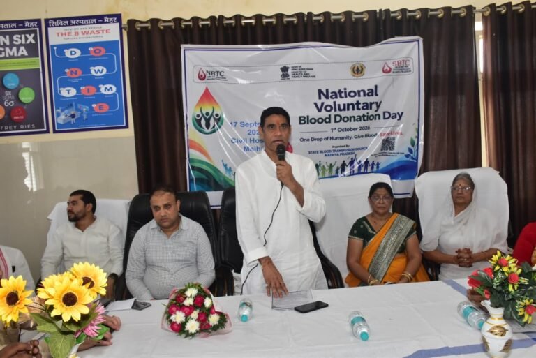 विधायक श्रीकांत चतुर्वेदी की उपस्थिति में सिविल अस्पताल मैहर में रक्तदान शिविर का शुभारंभ WhatsApp Image 2026 09 17 at 13.51.28