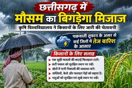 छत्तीसगढ़ में मौसम का बिगड़ेगा मिजाज, किसानों के लिए कृषि विश्वविद्यालय ने जारी की चेतावनी। WhatsApp Image 2026 10 26 at 10.50.04