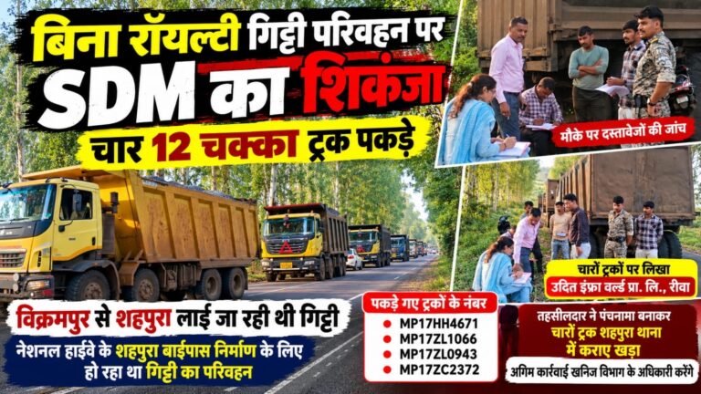 बिना रॉयल्टी गिट्टी परिवहन पर शहपुरा एसडीएम का शिकंजा, चार 12 चक्का ट्रक पकड़े c49d85e2 54ce 47e6 9e6d fcd03f04317d